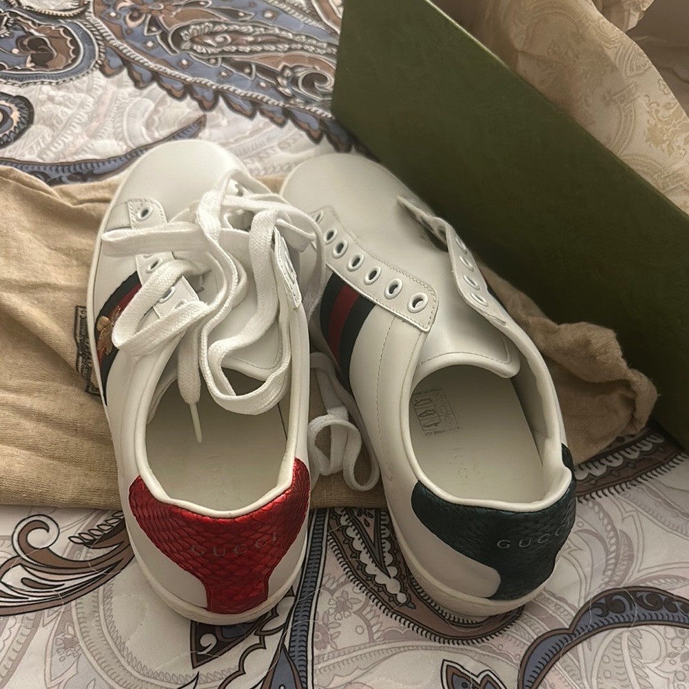 Gucci White Sneakers with Red and Green Accents